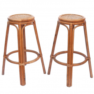 Pair Of Vintage Rattan Bamboo Stools, 1960s, Set Of 2