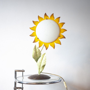 Decorative Italian Metal Painted Sunflower Table Lamp, 1970s