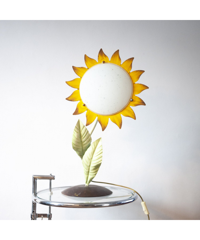 Decorative Italian Metal Painted Sunflower Table Lamp, 1970s