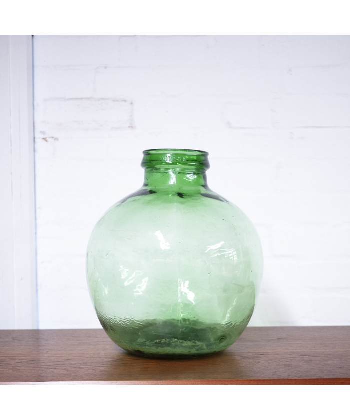 Vintage Green Glass Bottle Demijohn By Viresa, 1970s