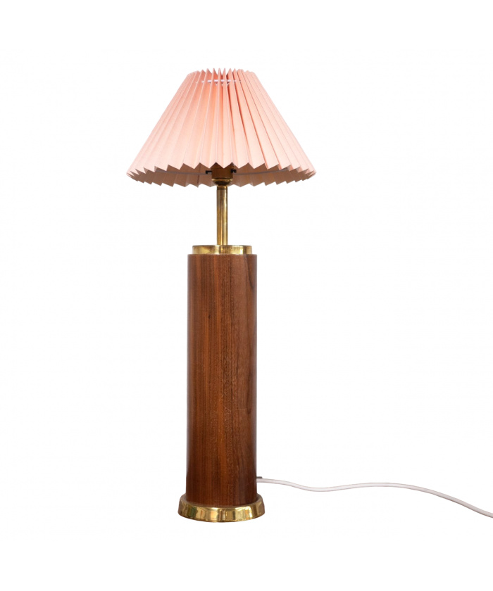 Vintage Teak & Brass Desk Lamp With Pink Shade, 1960s
