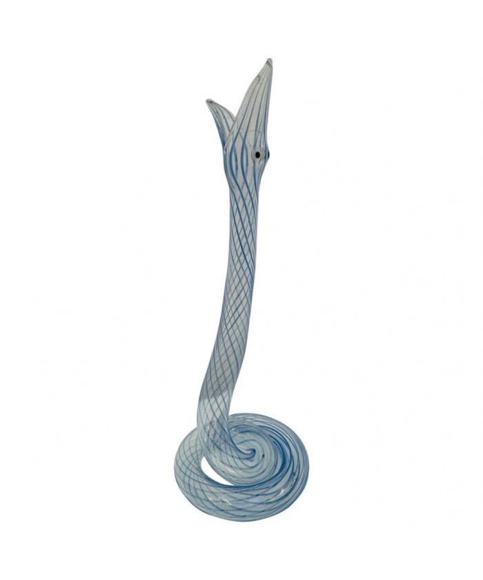 Art Deco Bimini Pale Blue Stripe Glass Snake Bud Vase, 1930s