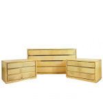 Aldo Tura Chest of Drawers and a pair of Nightstands in Parchment and Brass