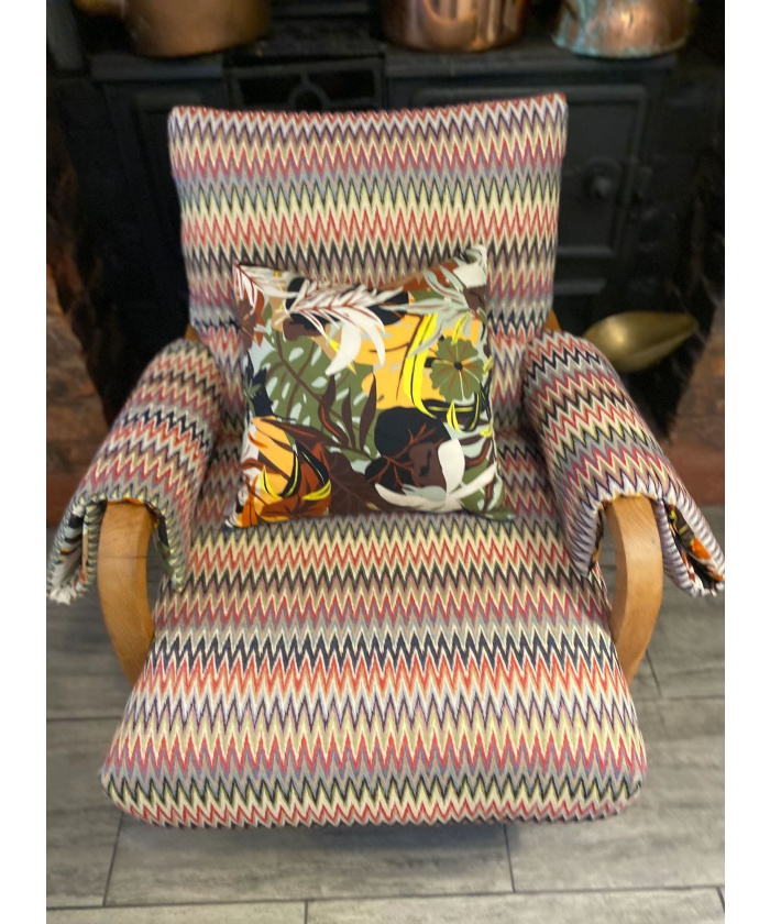 1930/40's reupholstered beech frame fireside chair in stunning tapestry cloth