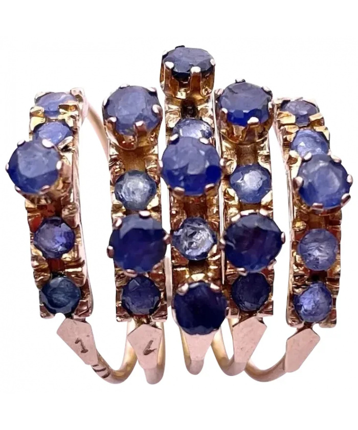 14K red gold ring with many sapphires. A beauty on your hand