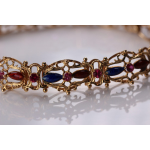 Enamel Bracelet 18K Yellow Gold with Natural Pink Sapphires