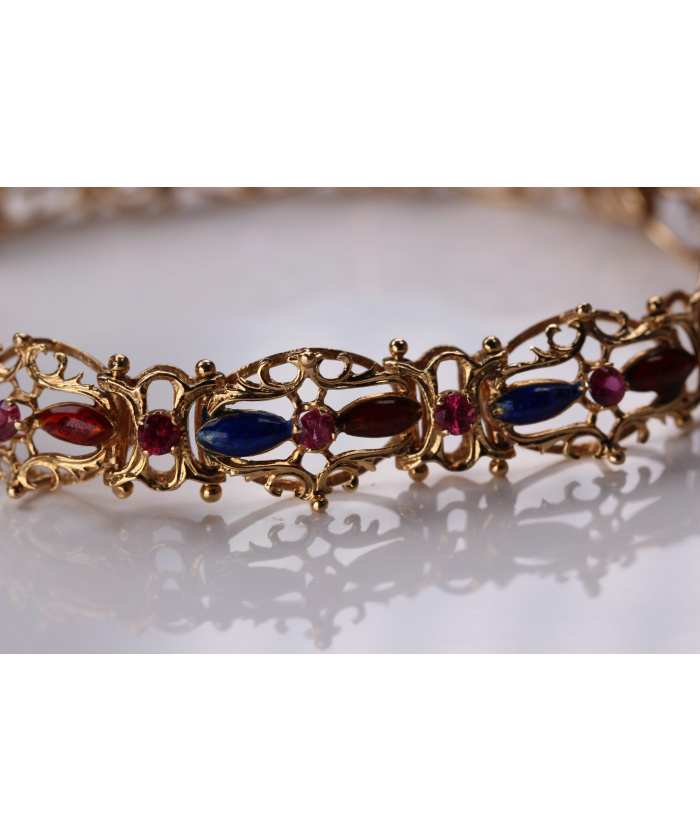 Enamel Bracelet 18K Yellow Gold with Natural Pink Sapphires