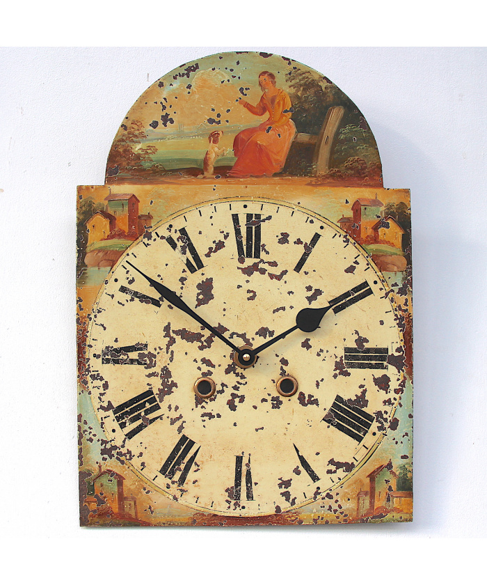 Antique Aged Hand Painted Grandfather Clock Iron Dial