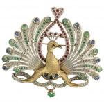Big Peacock with natural Gemstones - Brooch & Hair Pin & Pendant - One of a kind
