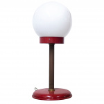 White Globe Table Lamp With Red & Brass Base, 1970s
