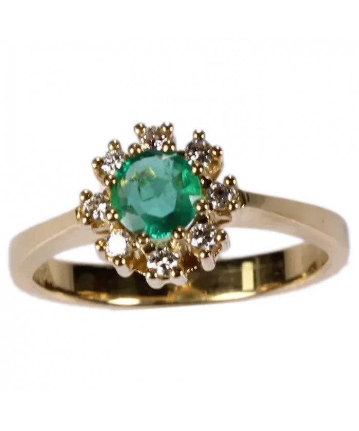 Vintage Emerald Diamond Ring 18K Yellow Gold