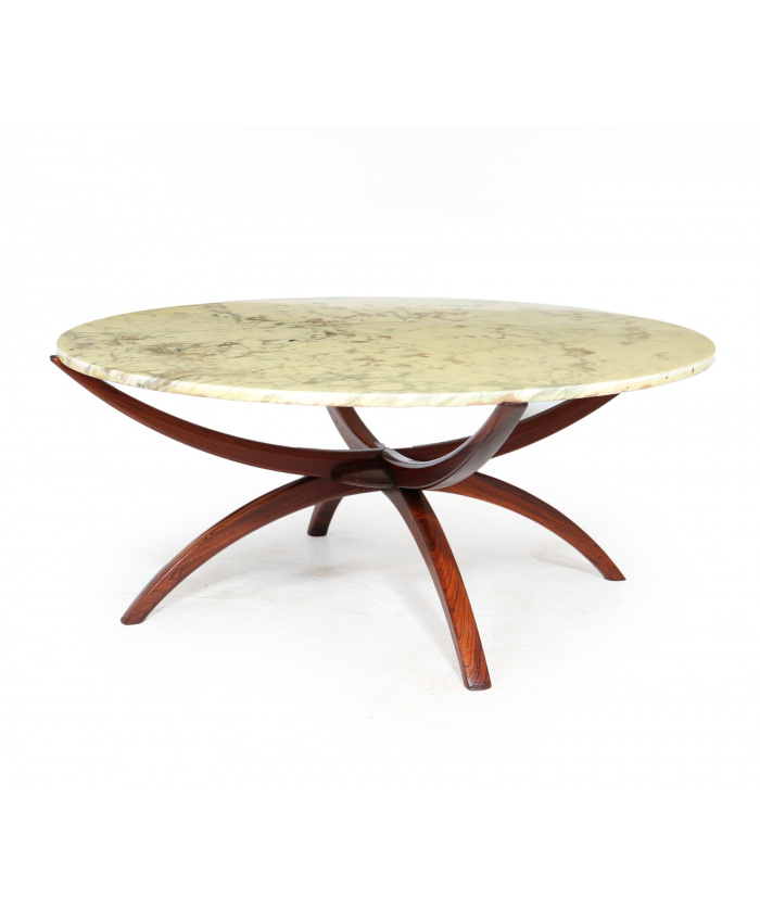 SWEDISH MID CENTURY ROSEWOOD AND MARBLE SPIDER COFFEE TABLE