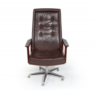 Mid Century Leather & Rosewood Desk Chair