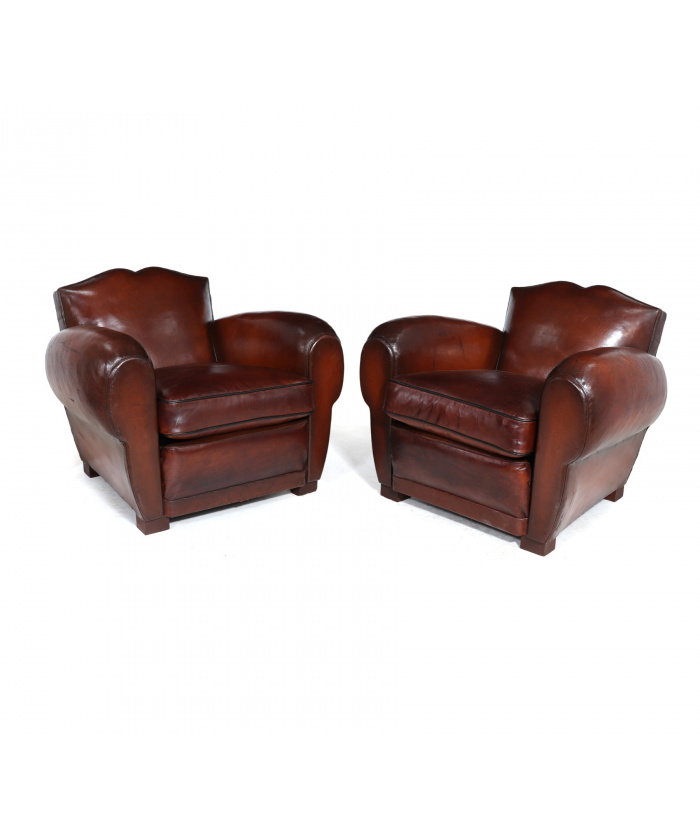 Moustache Back French Leather Club Chairs