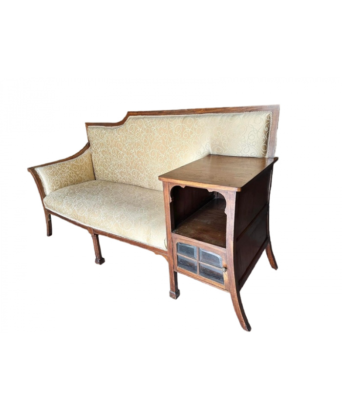 Walnut framed vintage gold upholstered settee, circa 1920