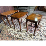 Set of three burr walnut occasional tables on cabriole supports