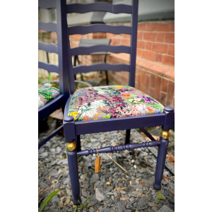 Lavender indoor mid century ladder back floral garden print chairs (pair)