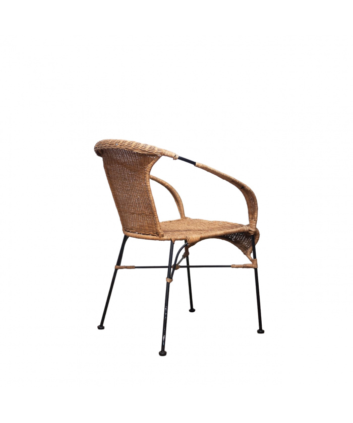 Vinatge Bamboo and Wicker Chair with Metal Legs, 1970s