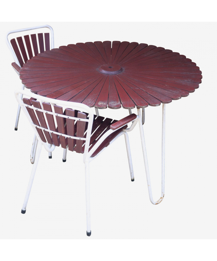 Danish Tubular Steel Painted Teak Garden Table & Chairs From Daneline, 1960s, Set of 3