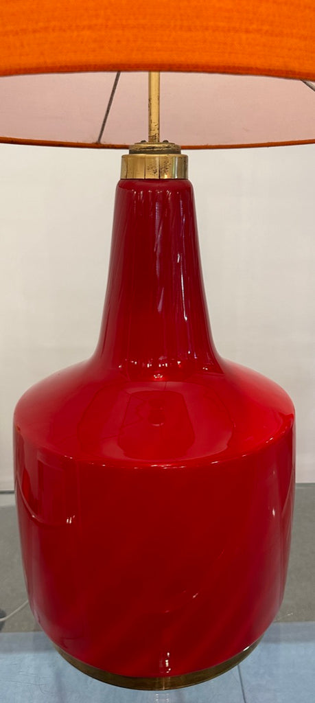 Large Red Glass & Brass Table Lamp, 1970s - Hunt Vintage