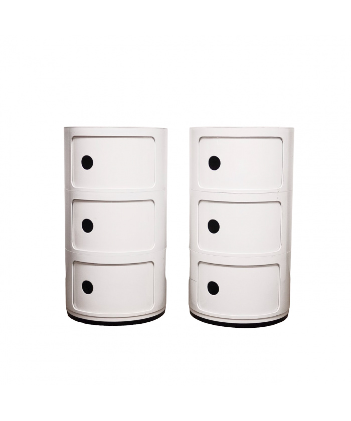 Pair of Vintage White Plastic Modular Cabinets by Anna Castelli Ferrieri for Kartell, 1970s
