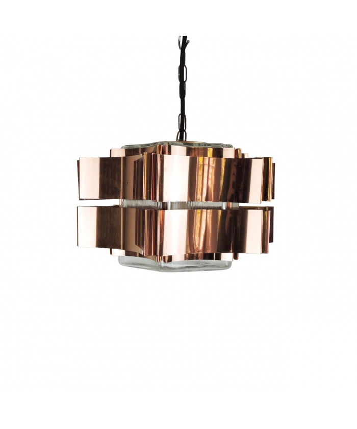 Six Pointed Copper & Glass pendant Light, 1970s