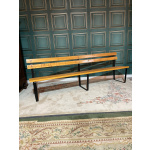 Contemporary very large wooden slated on metal frame bench