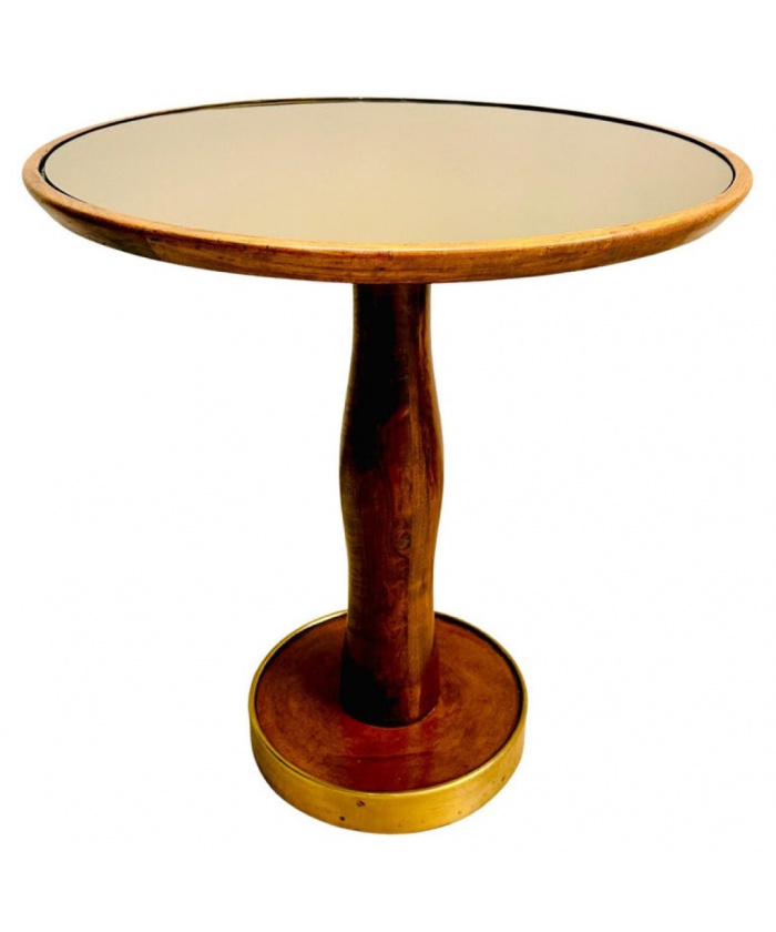 Italian Walnut Bronzed Glass & Brass Side Table, 1960s