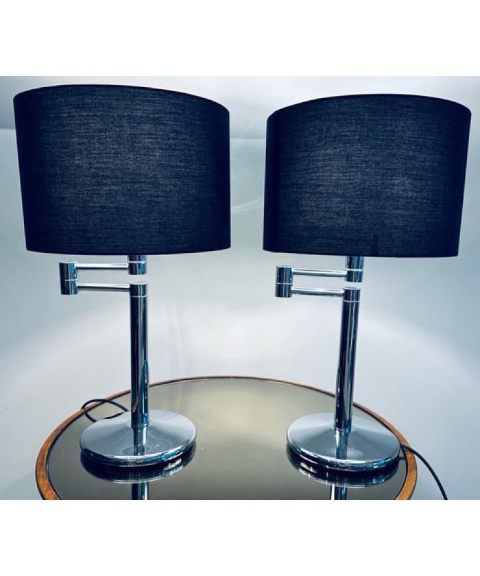 Nessen USA Swing Arm Chrome Table Lamps