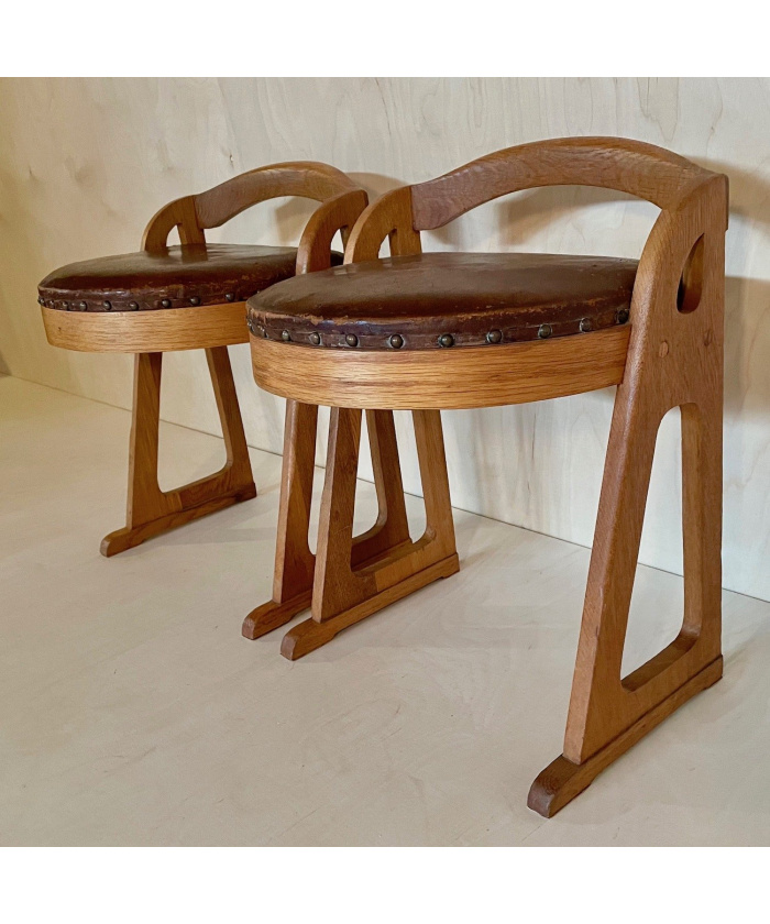 Mid Century modernist Oak and Leather stool