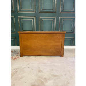vintage oak blanket box having an upholstered top