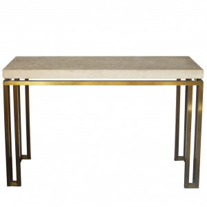 Vintage Console Concrete Fossil and Brass Table, 1970s