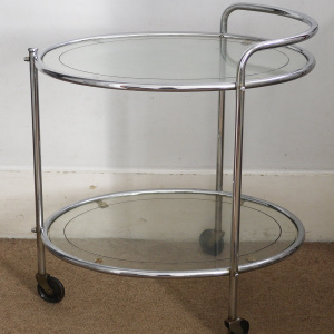Vintage Glass & Chrome Two Tier French Drinks Trolley, 1940s