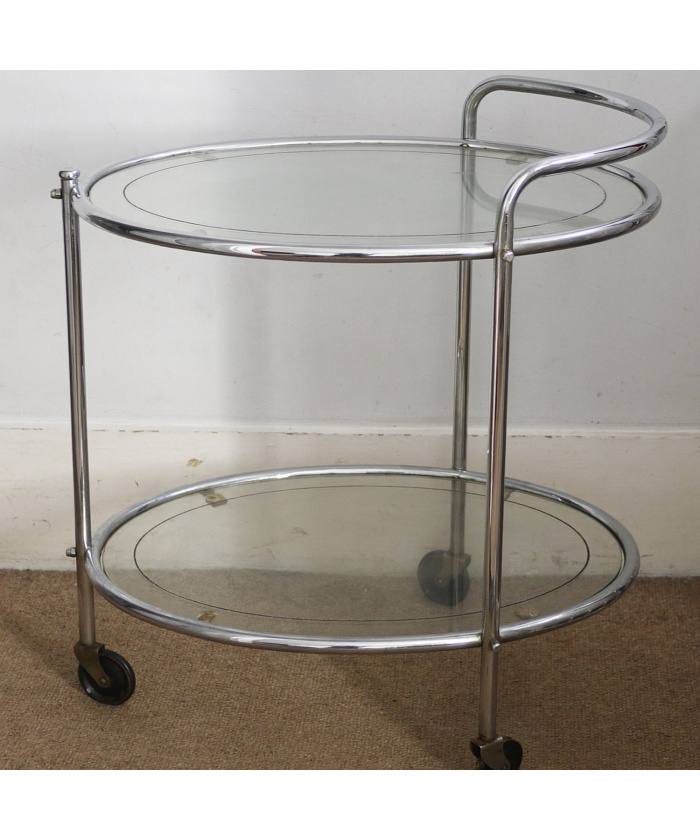 Vintage Glass & Chrome Two Tier French Drinks Trolley, 1940s
