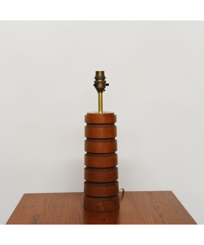 Vintage Teak & Brass Table Lamp With Turned Rings, 1960s