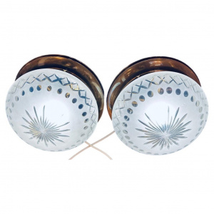 French Frosted & Cut Glass Flush Mount Ceiling Lights, 1960s