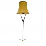Italian Brass Black Lacquered Wood Floor Lamp, 1950s