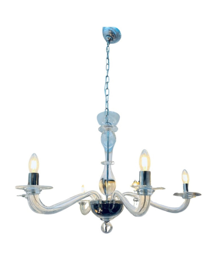 Italian Murano Clear Glass Chandelier By Sylcom, 1990s