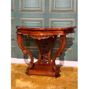Victorian Mahogany Style Console Table with Decorative Back Panel & Legs