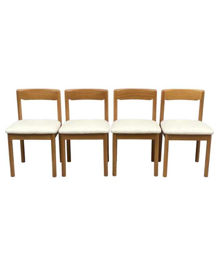 1970's Beech Dining Chairs With Cream Leatherette Upholstery