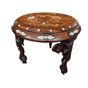 1960s Inlaid Rosewood Anglo-Indian Hoshiarpur Elephant Side Table
