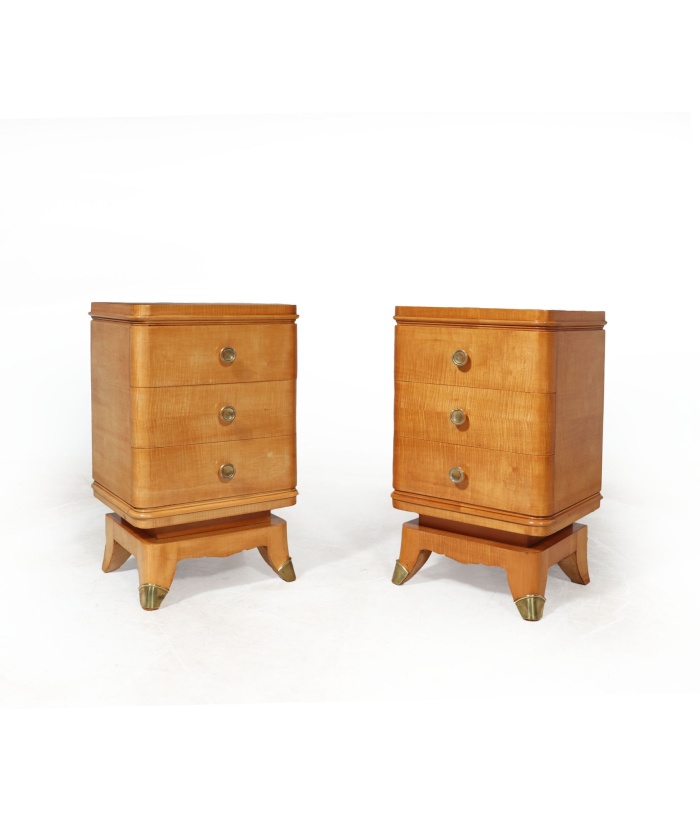 French Art Deco Bedside Chests In Sycamore
