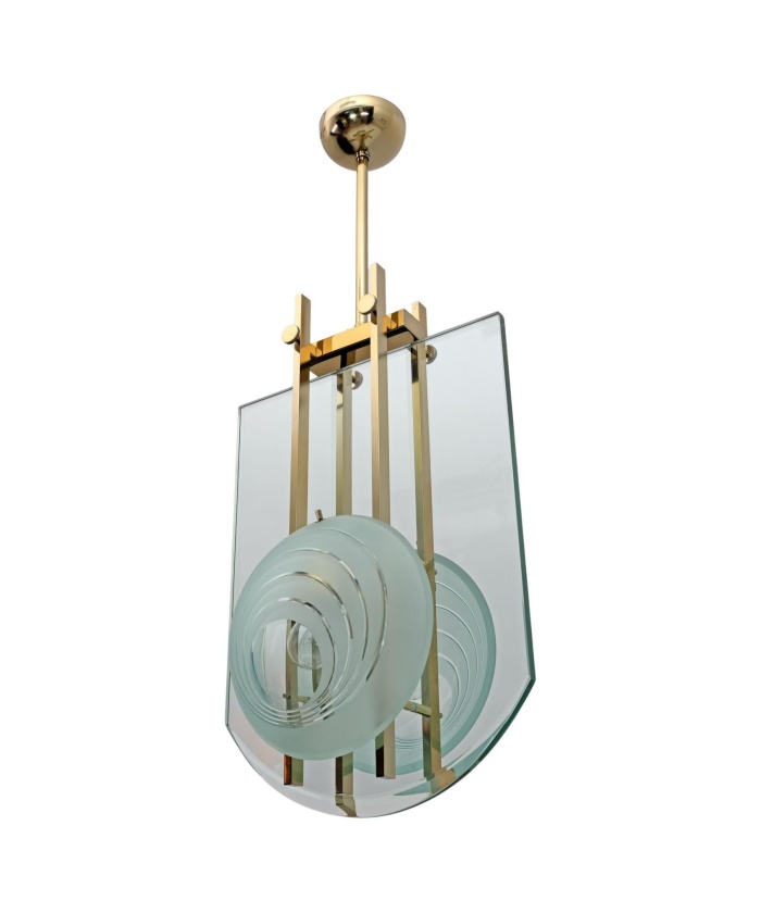 Gallotti & Radice Mid-century Modern Italian Brass and Crystal Pendant, 70s