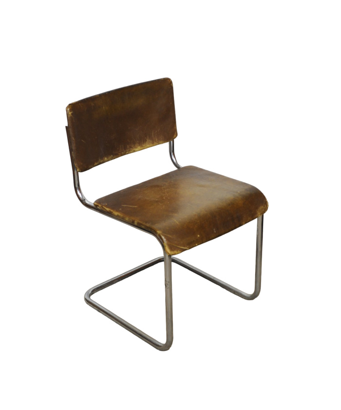 Mid Century Leather & Tubular Chrome Cantilever Chair, 1950s
