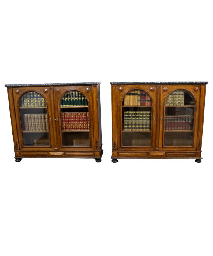 Pair of French Glazed Oak Bookcases or Display Cabinets