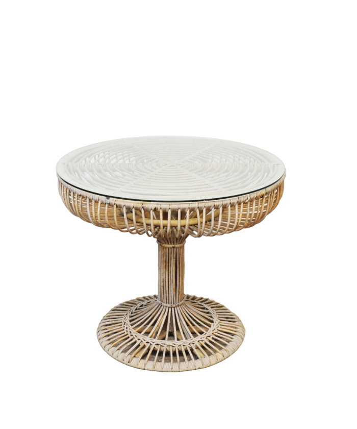 Vintage Decorative Woven Rattan Glass Top Table, 1980s