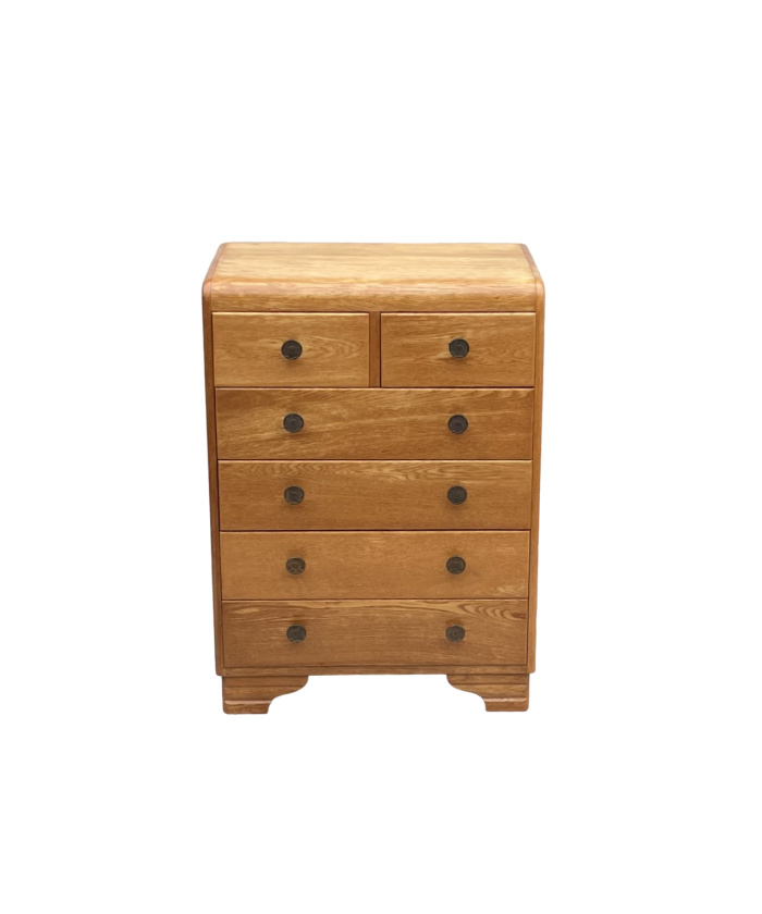 Small, Art Deco, Solid Wood Chest Of Drawers