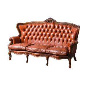 3 Seat Sofa Leather Wood 1950's Modern Vintage
