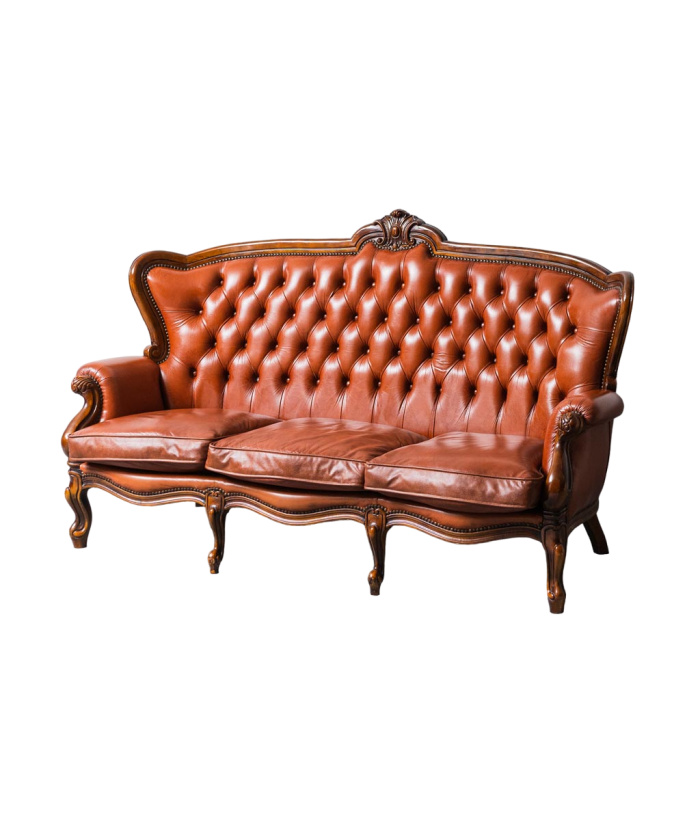 3 Seat Sofa Leather Wood 1950's Modern Vintage