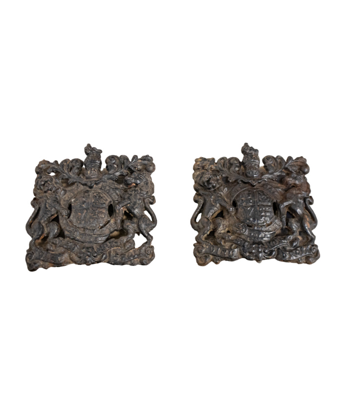 Cast Iron Matched Pair Royal Coat of Arms